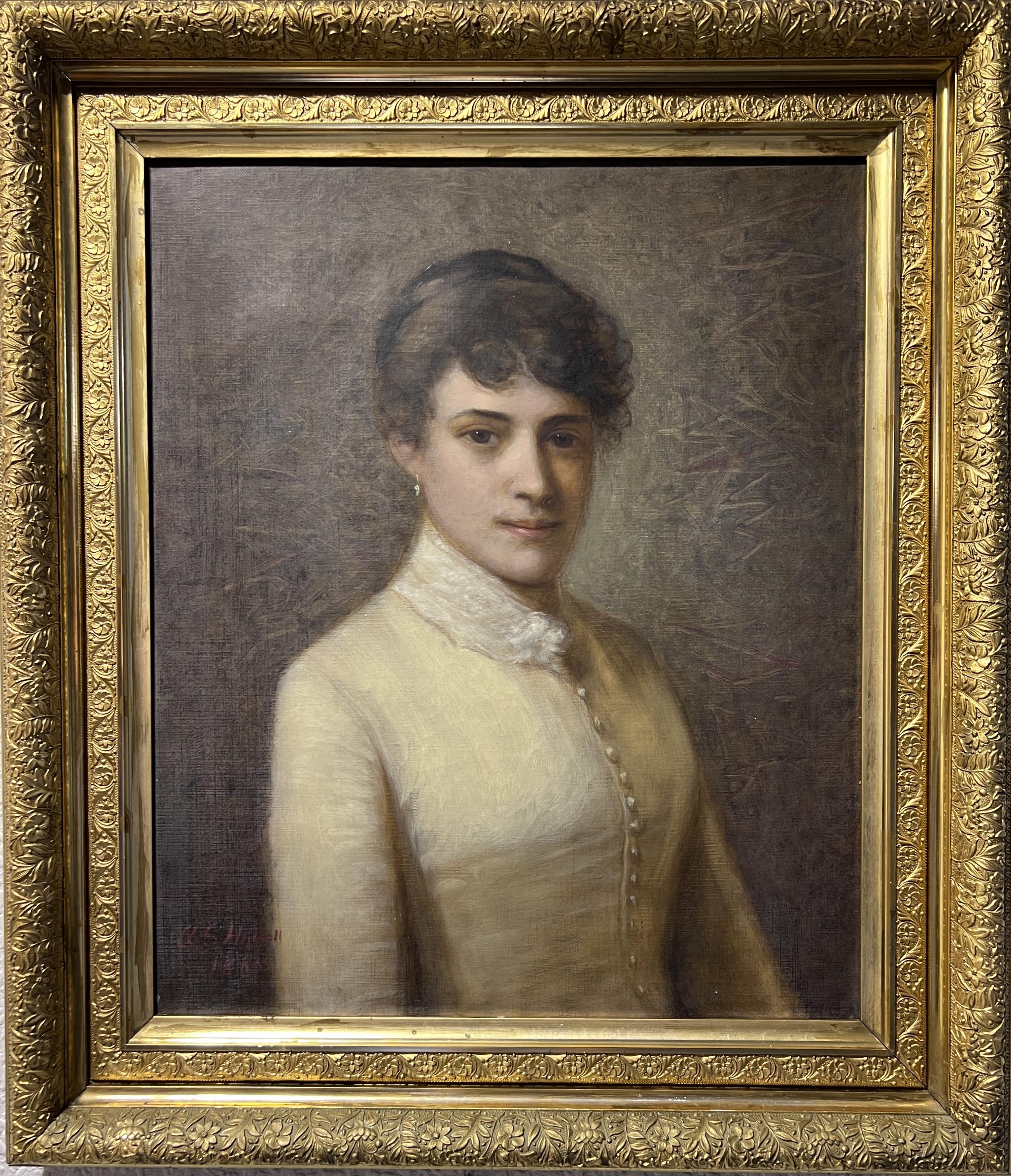 Unknown Portrait Painting - 1885 Signed Antique 19th century oil painting on canvas, Portrait of a Lady