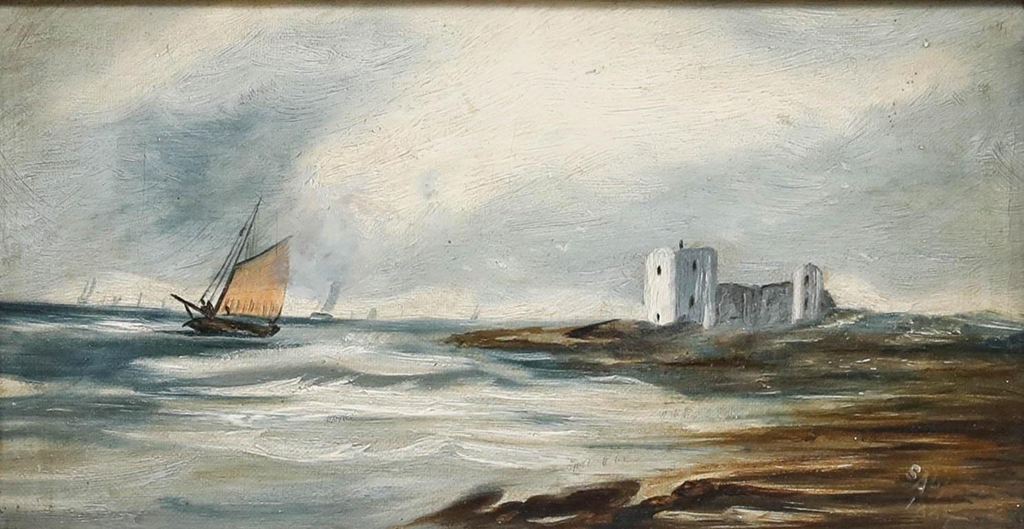 1889 Öl - Atmosphärische Seelandschaft – Painting von Unknown