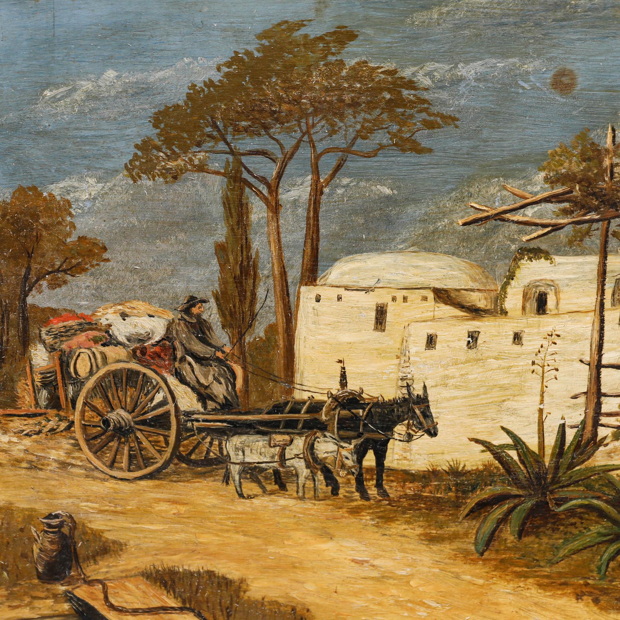 1891 Oil - Mediterranean Village - Brown Landscape Painting by Unknown