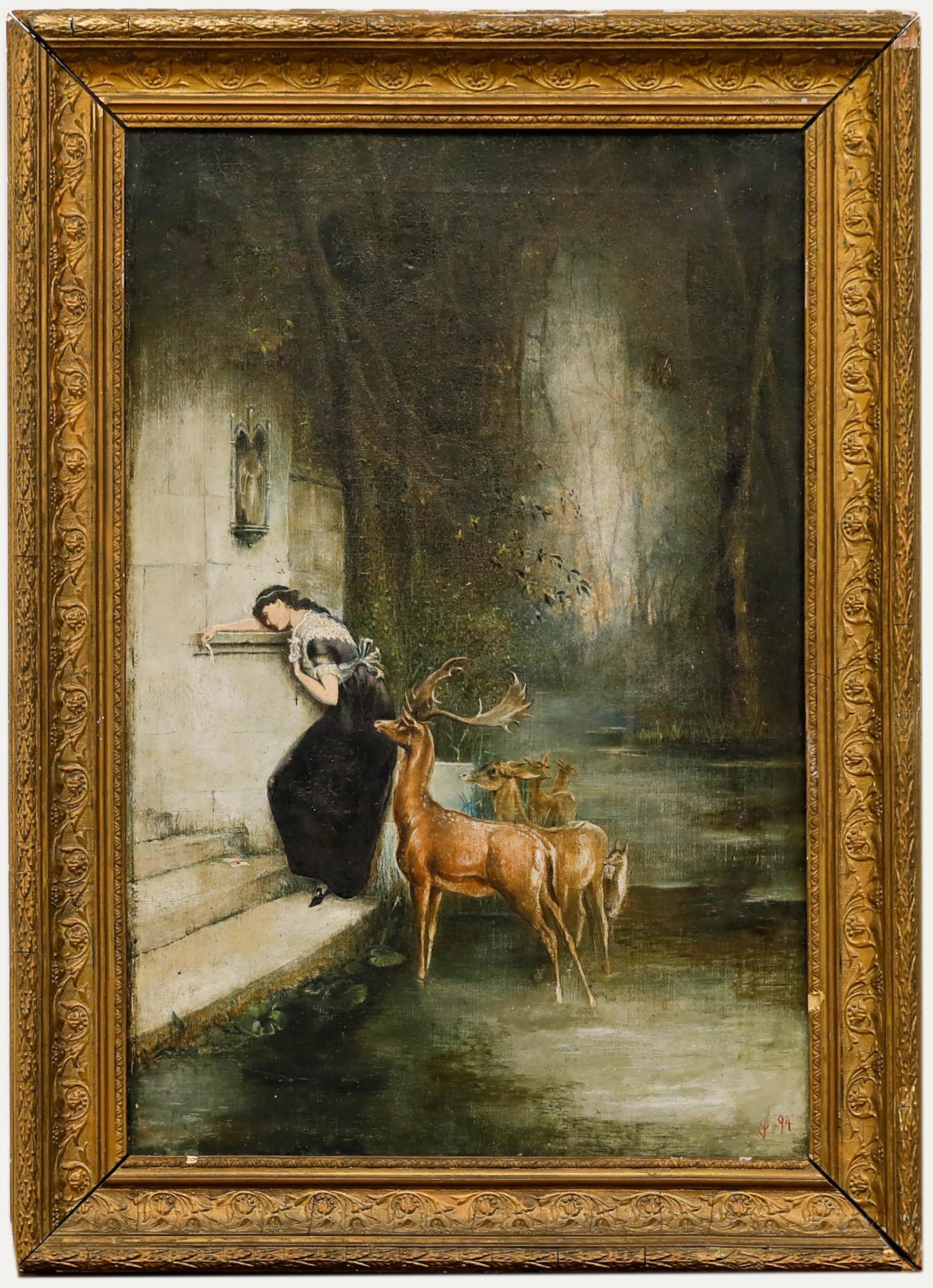 Figurative Painting di Unknown - Olio 1894 - La lettera