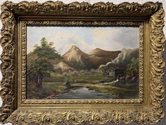 1894 Original Antique Oil painting on board, Rural Landscape, Monogrammed