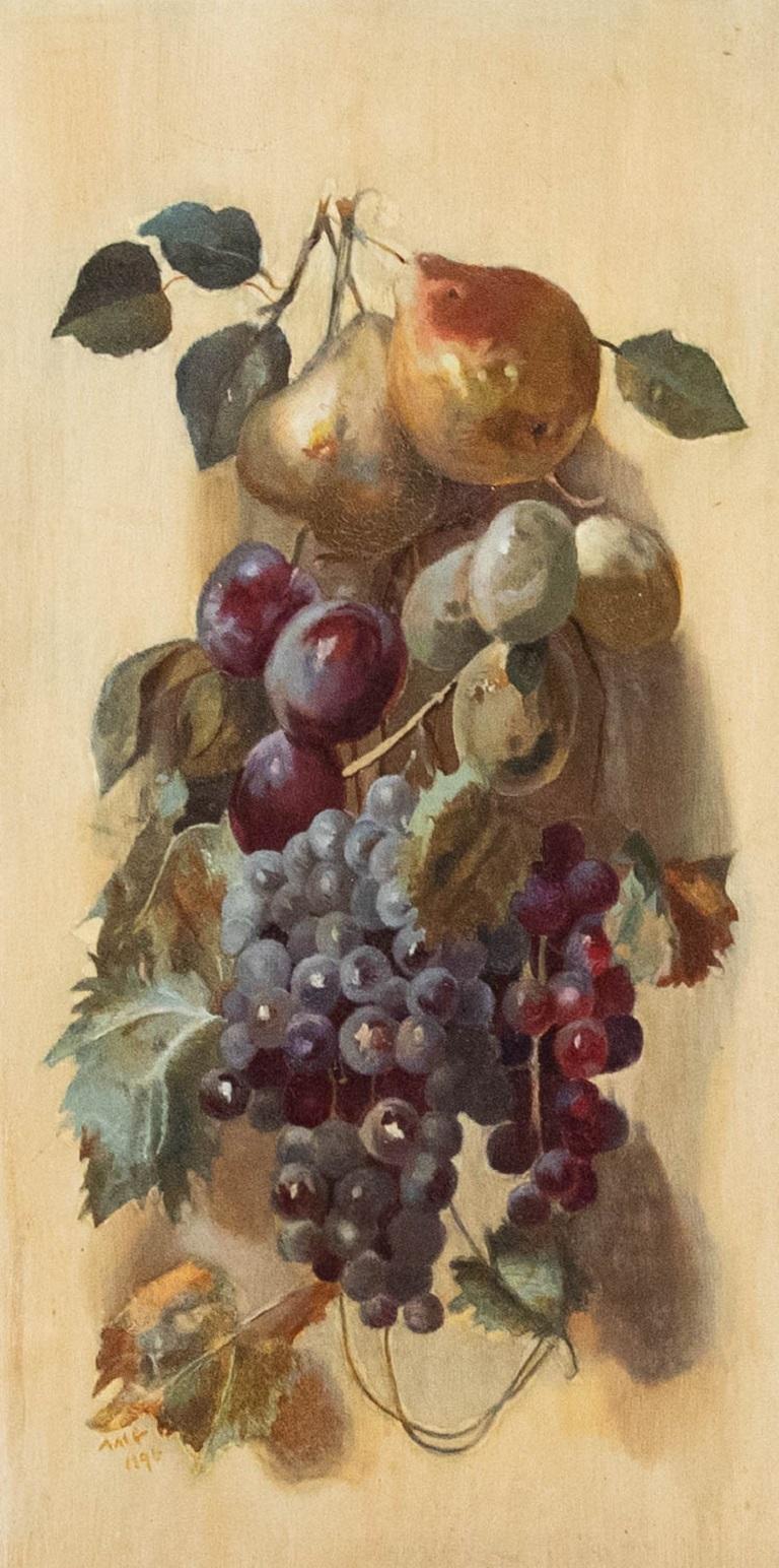 1896 Oil - Hanging Fruit - Painting by Unknown
