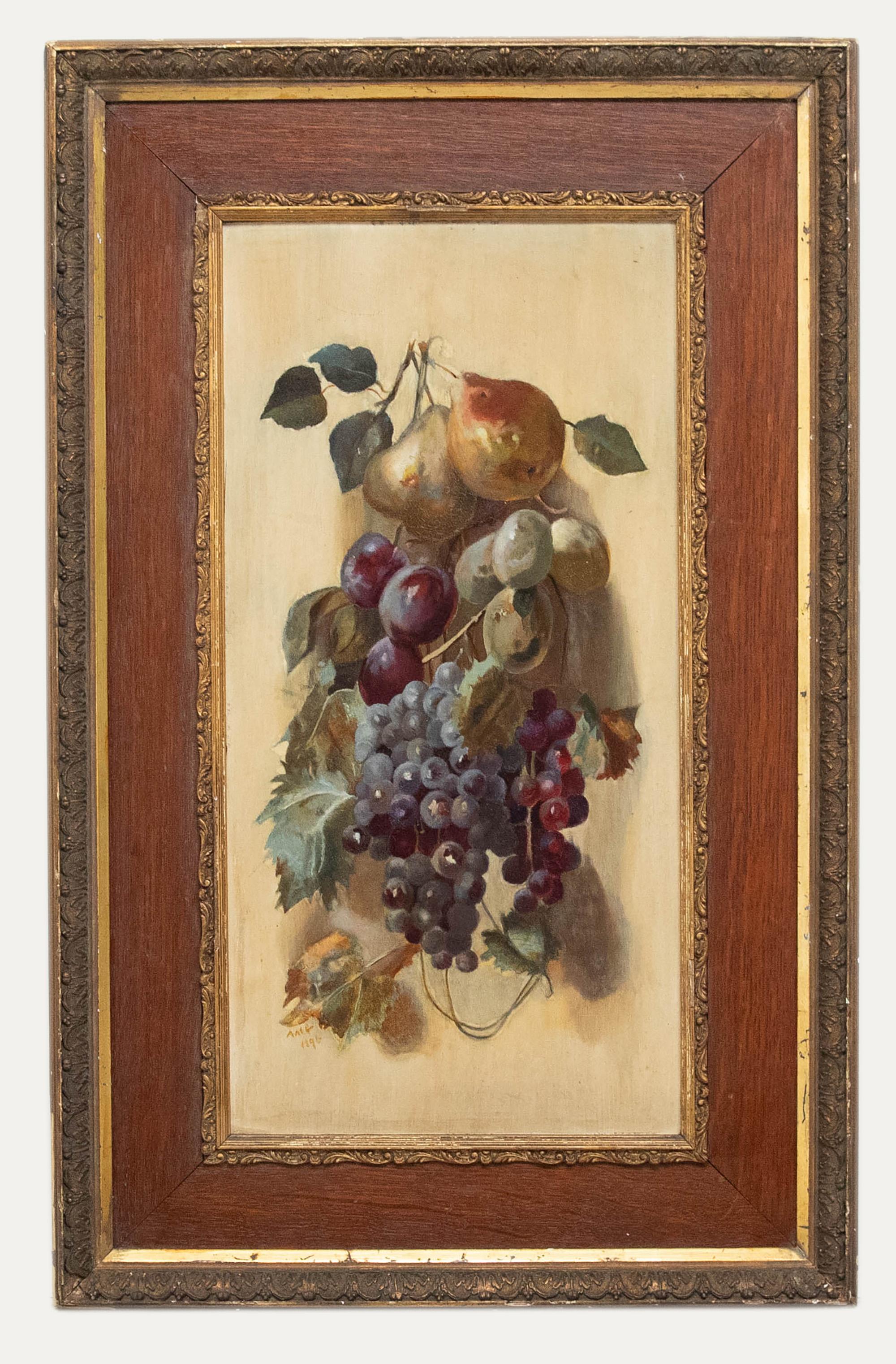 Unknown Still-Life Painting – 1896 Öl - Hängendes Obst, Ölgemälde