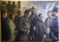 1897, Large Oil Painting, impressionist style. "Serious encounter"