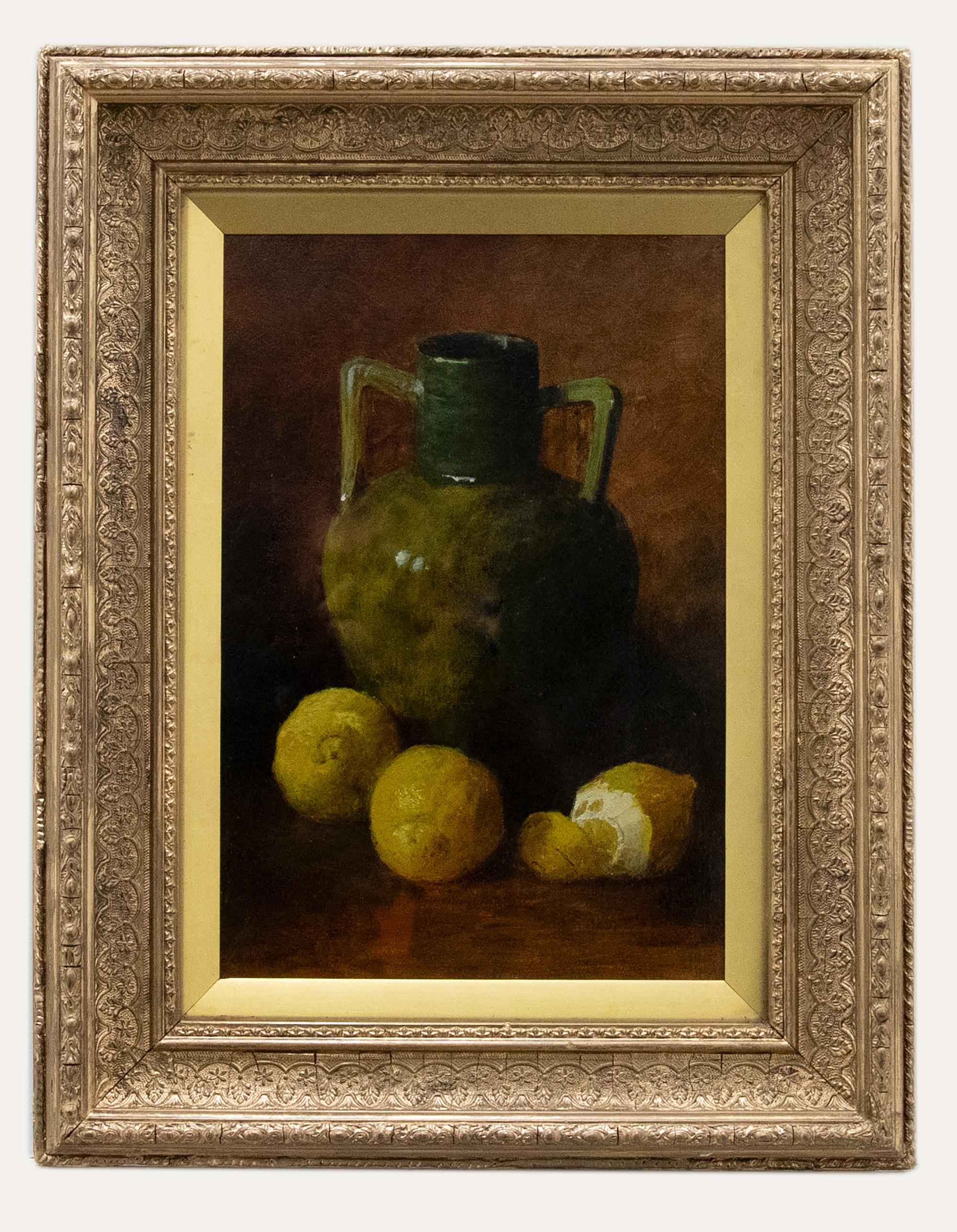 Unknown Still-Life Painting - 1897 Oil - Lemons and Earthenware