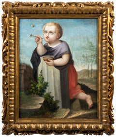 Antique 18th-19th century Italian painting - Child soap bubbles - Oil on canvas Signed