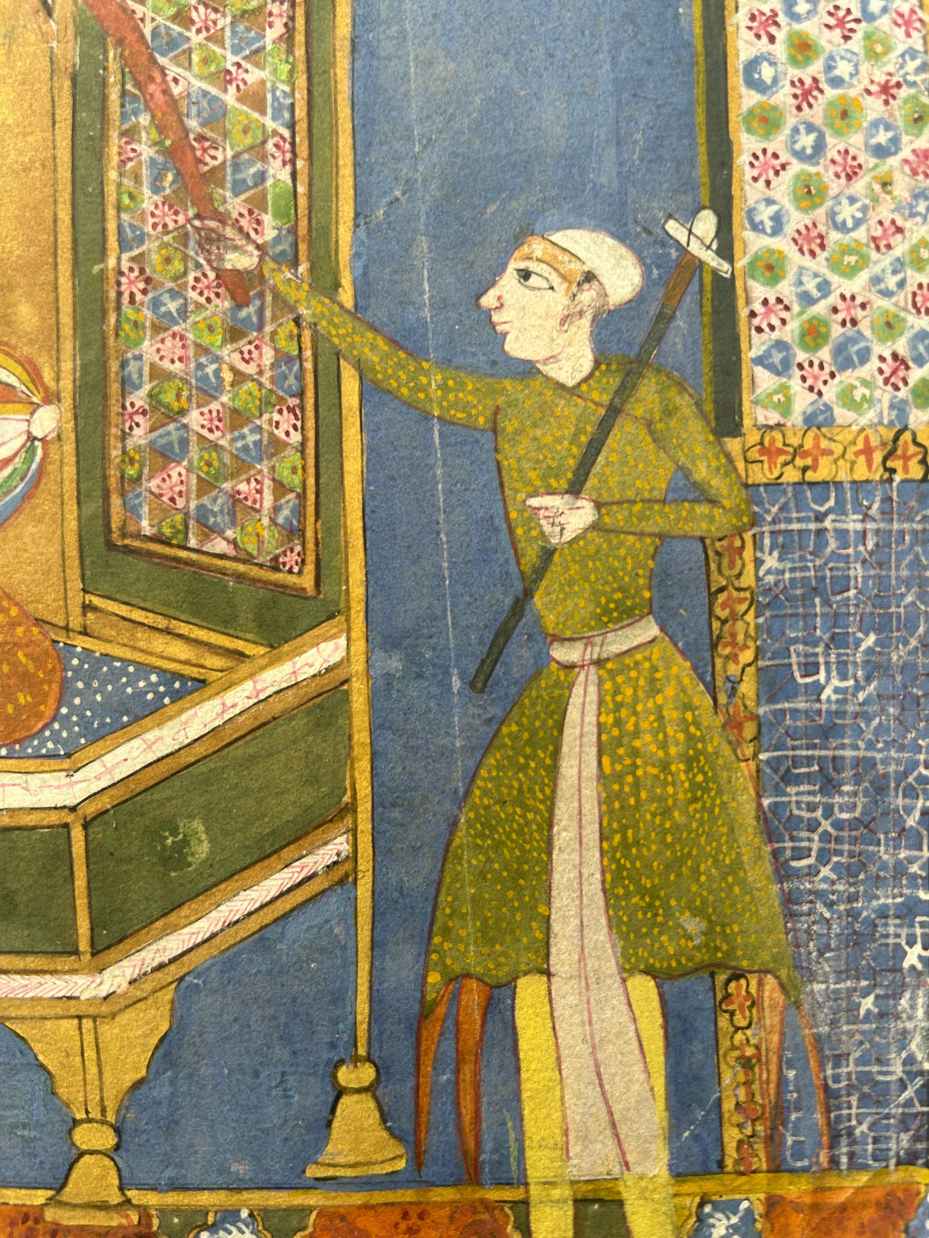 Escuela persa Miniatura india Pintura islámica Arquitectura azul Príncipe - Figurative Painting Marrón de Unknown