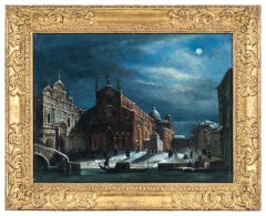 18th-19th century Venetian view painting - Venice Snow Moon - Oil on canvas