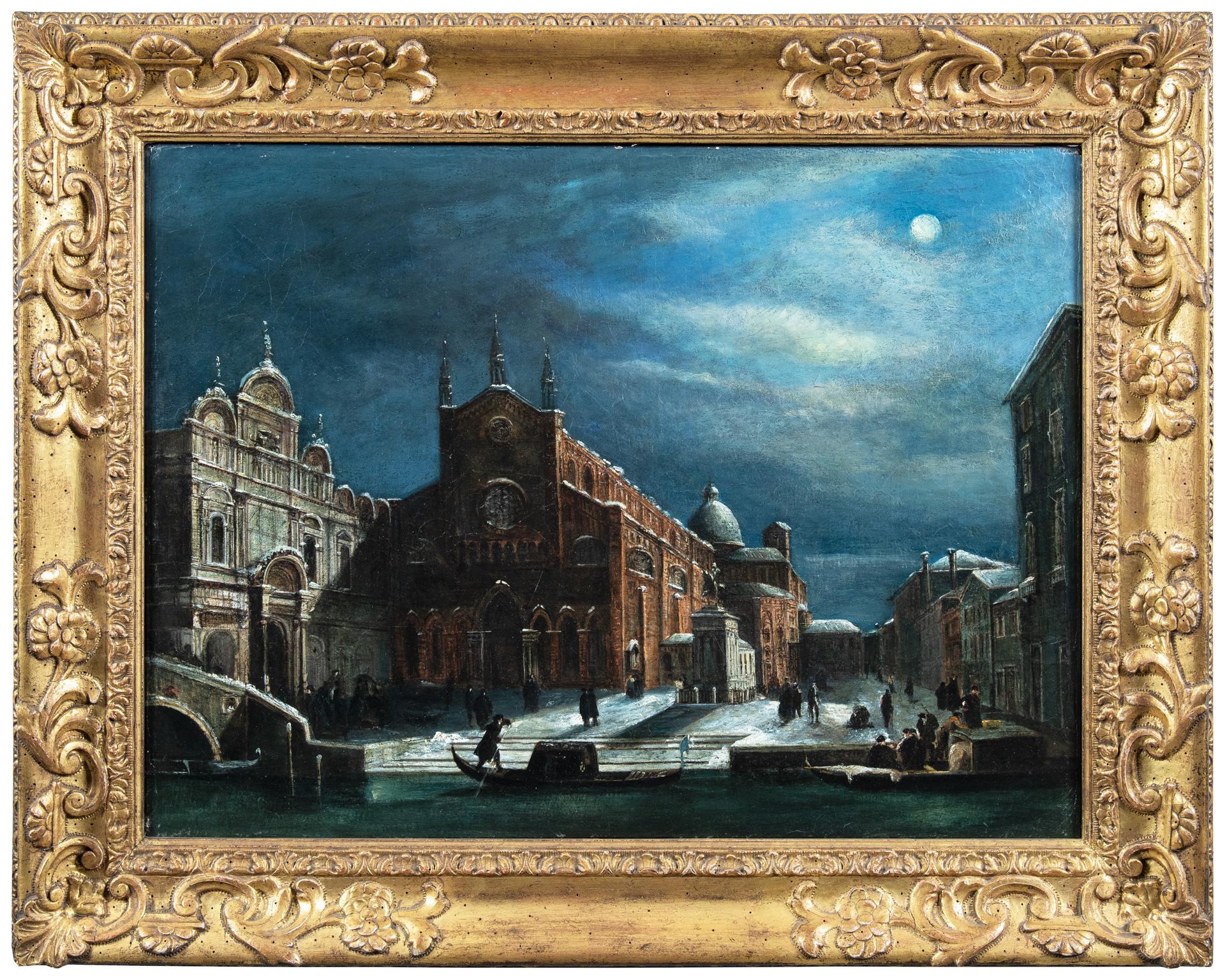 18th-19th century Venetian view painting - Venice Snow Moon - Oil on canvas