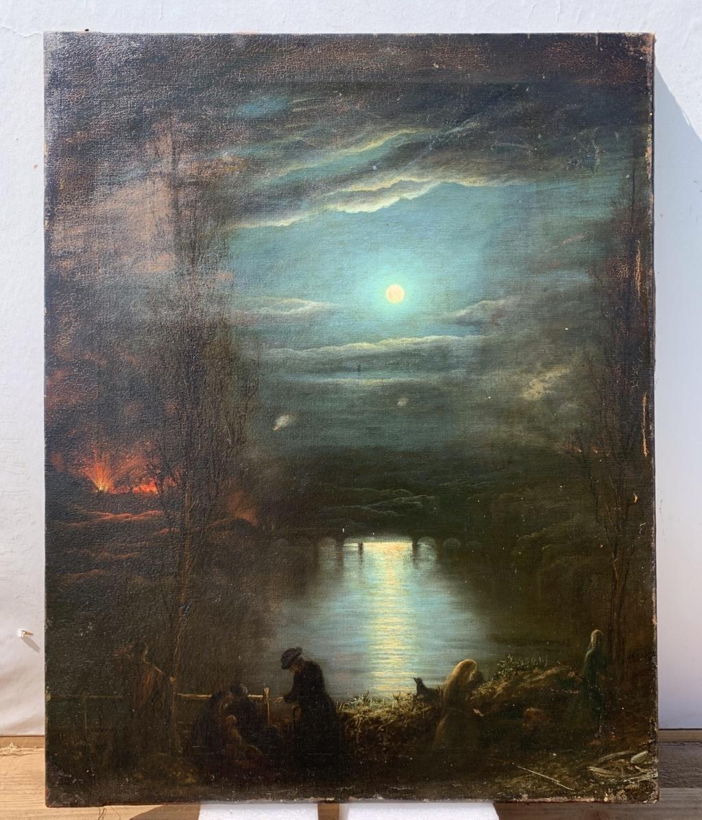 Romantic Italian painter - 19th landscape painting - Moonlight - Oil on canvas - Painting by Unknown