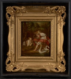 18th C, Baroque style, Mythology, Muses Erato and Euterpe with Amor and Swans
