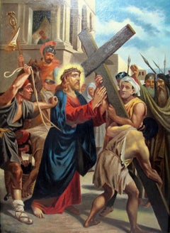 18th c. Continental Figural Oil Painting CHRIST CARRYING THE CROSS