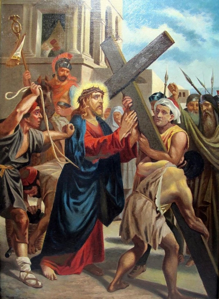 18th c. Continental Figural Oil Painting CHRIST CARRYING THE CROSS - Brown Figurative Painting by Unknown