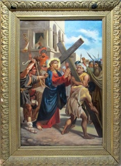 Used 18th c. Continental Figural Oil Painting CHRIST CARRYING THE CROSS