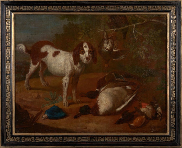18th C, Hunting Scene, Dutch School, After the Hunt - Black Landscape Painting by Unknown