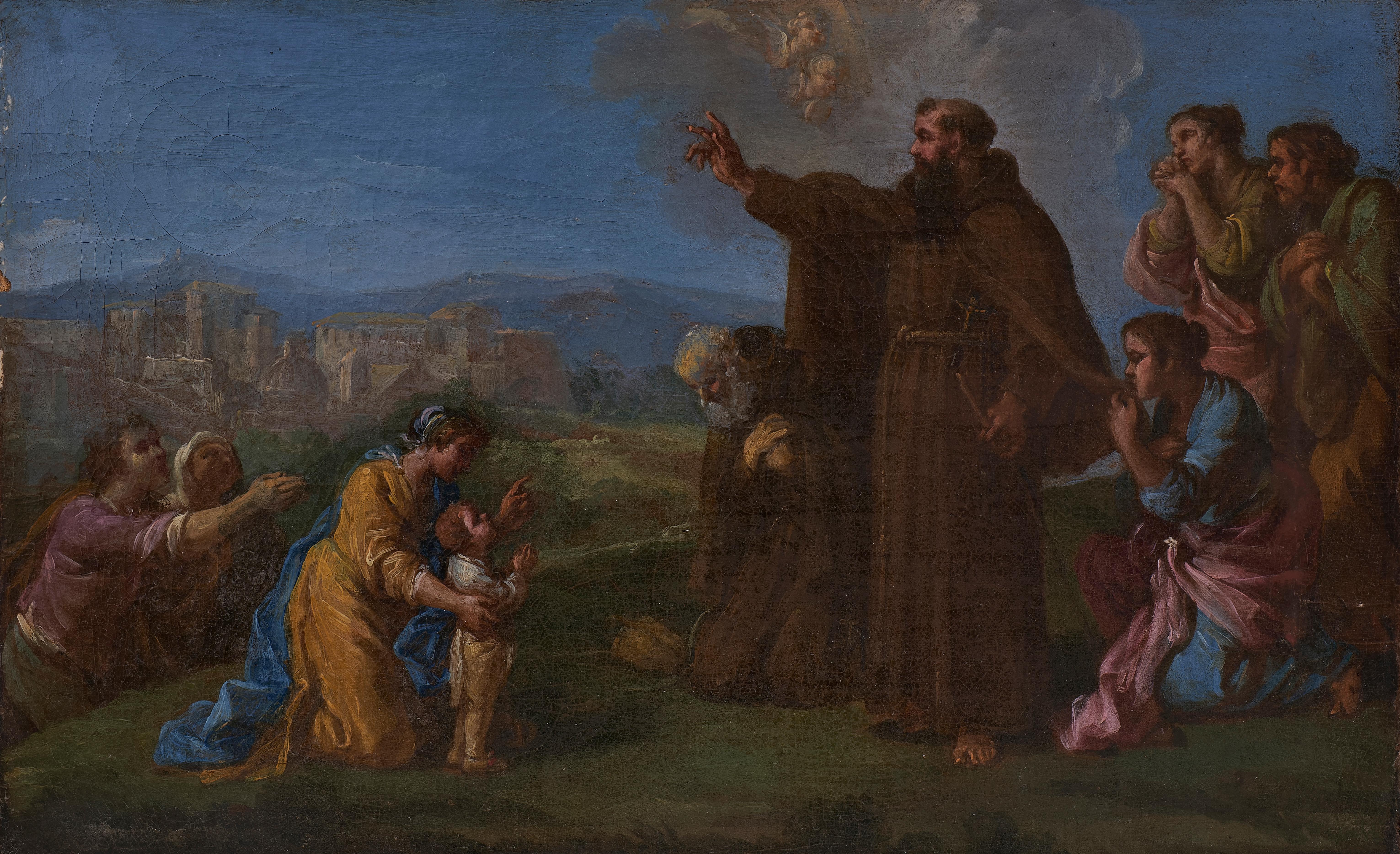 Pintura de escenas bíblicas de la escuela italiana del siglo XVIII - Figurative Painting Negro de Unknown