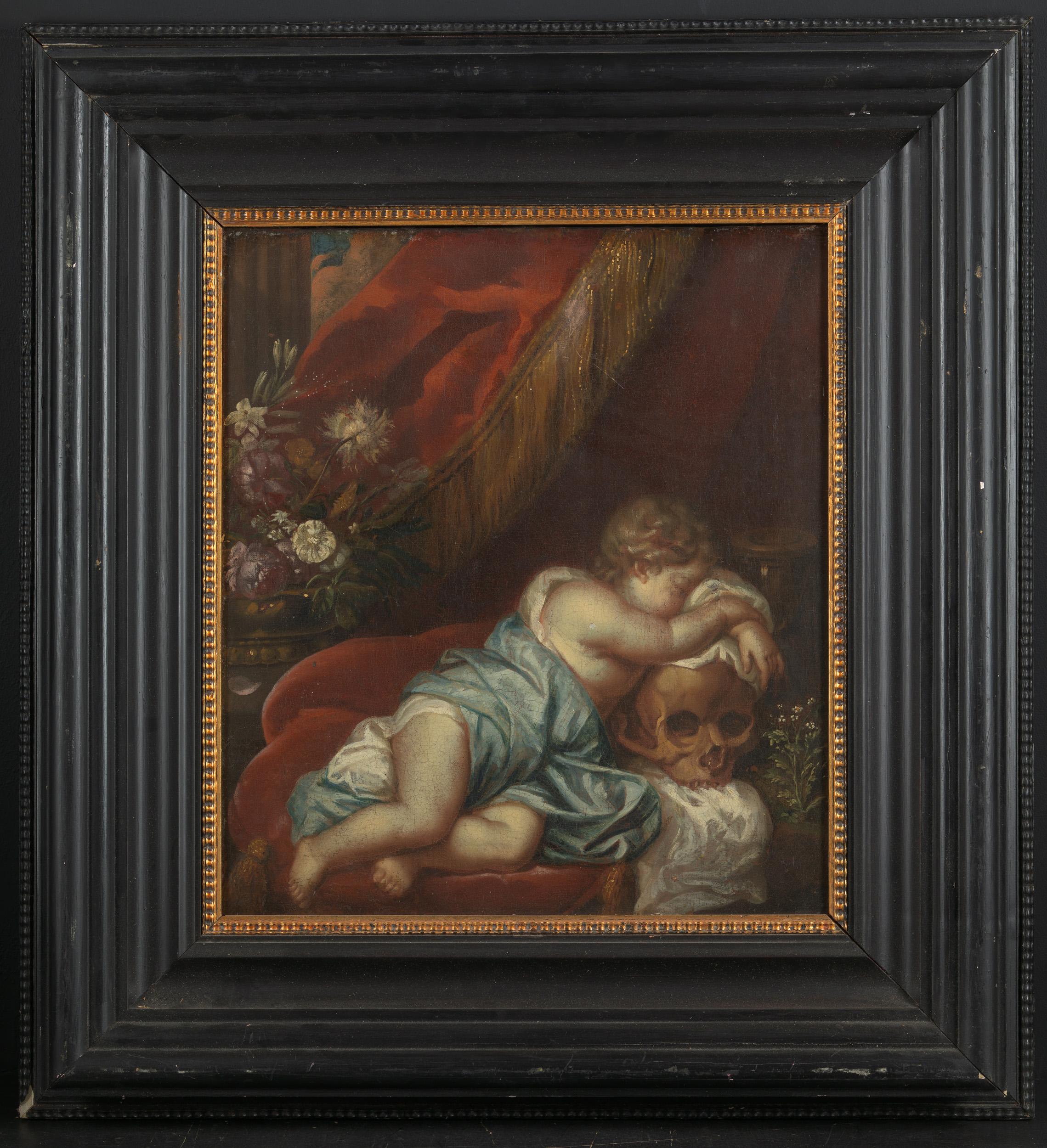 Unknown Figurative Painting - 18th C, Late Baroque Style, Still Life, Dutch School, Vanitas Scene with Cherub
