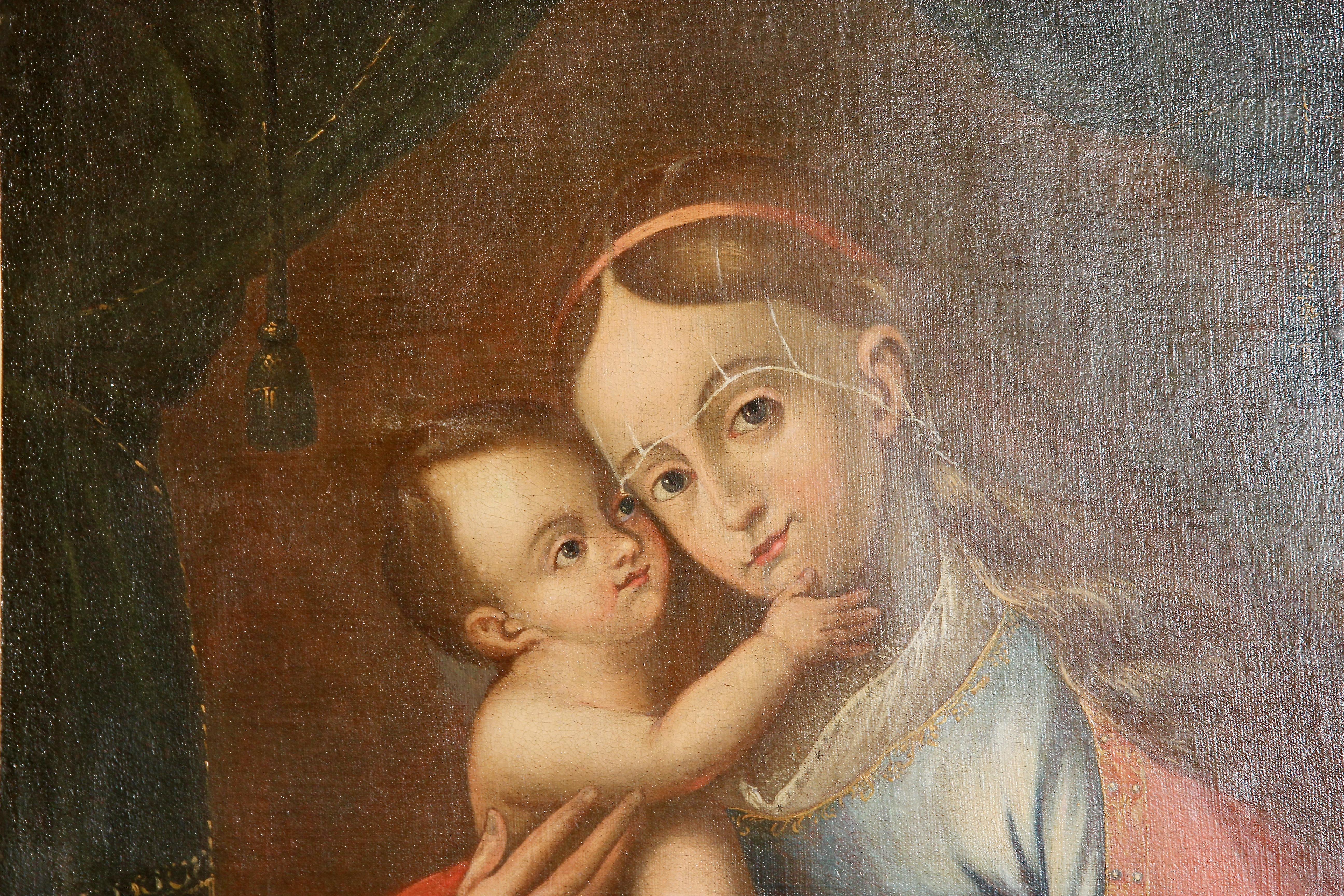 old painting of mother and child