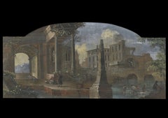 18th Century Architectural Capriccio Italian School  Landscape Oil on Canvas 