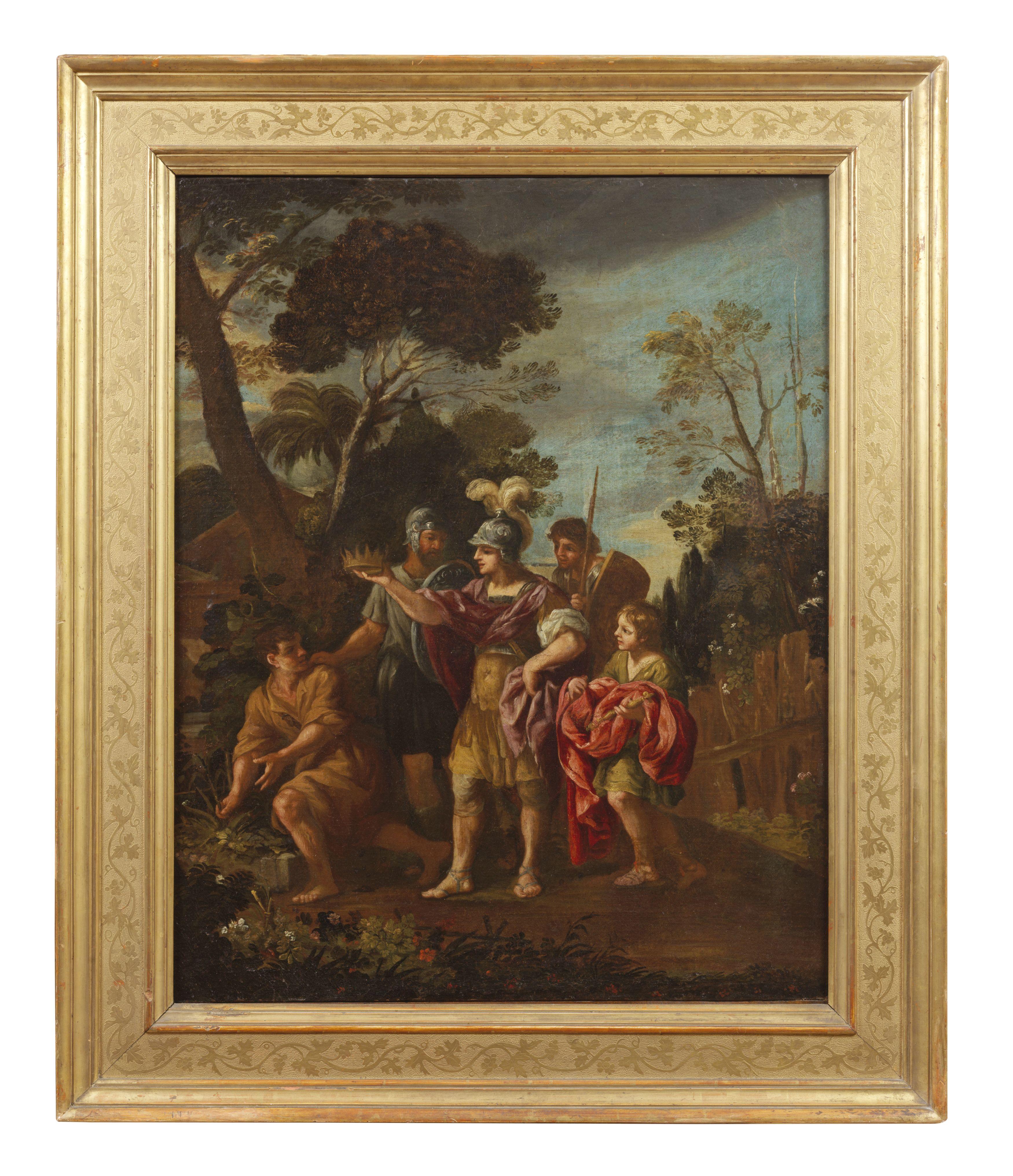 18th Century Biblical Scene Italian School Saint Joseph Oil on Canvas Brown Gold - Painting di Unknown