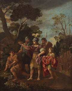 18th Century Biblical Scene Italian School Saint Joseph Oil on Canvas Brown Gold