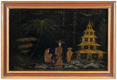 18th century Chinese figure painting - Landscape Pagoda - Oil on canvas China