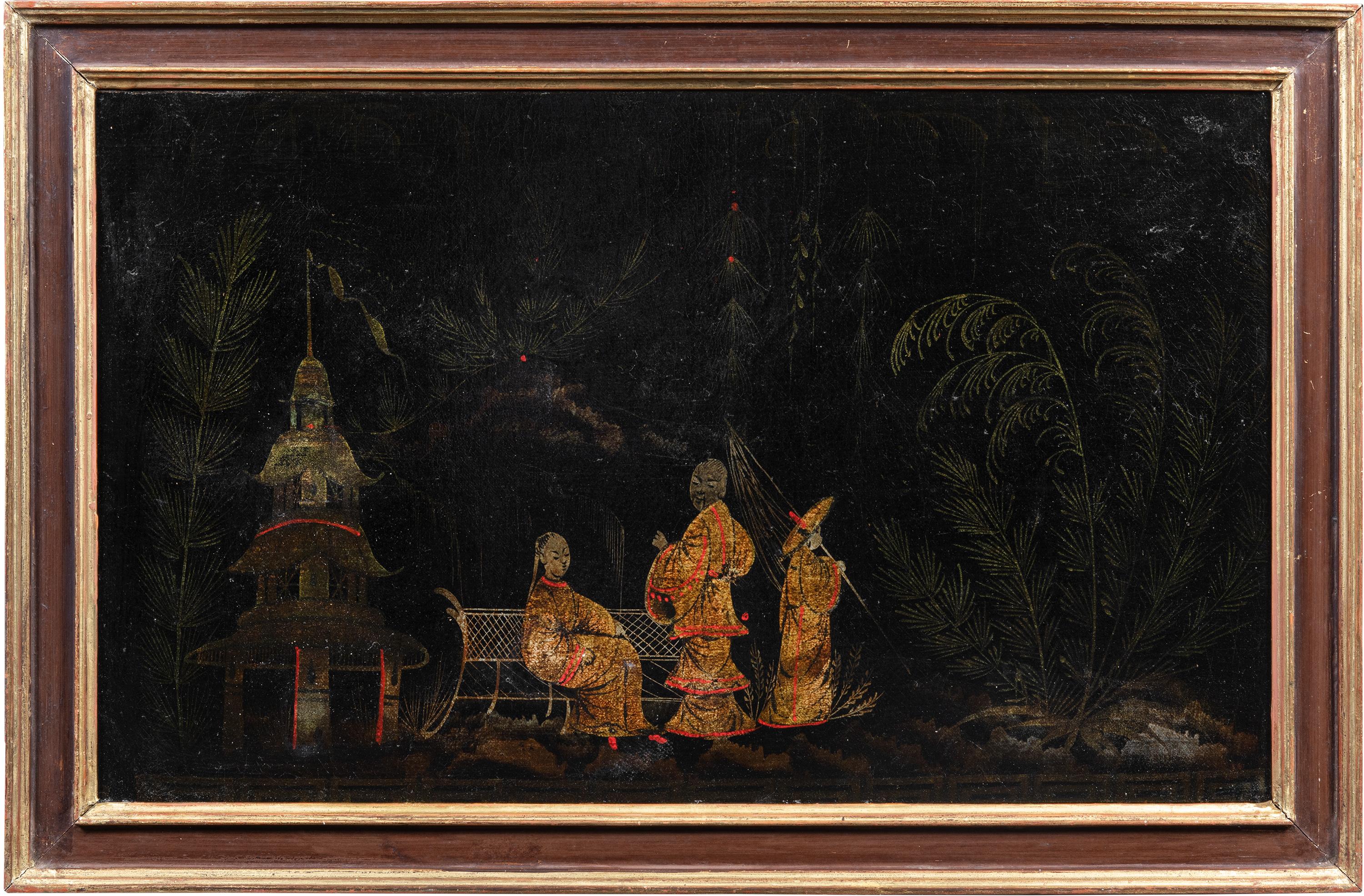 Unknown 18th century Chinese figure painting Landscape Pagoda Oil