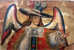 Peinture à l'huile péruvienne de l'école de Cuzco du XVIIIe siècle représentant un archange n° 1
