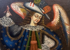 Peinture à l'huile péruvienne de l'école de Cuzco du XVIIIe siècle représentant un archange n° 2