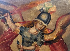 Peinture à l'huile péruvienne de l'école de Cuzco du XVIIIe siècle représentant un archange n° 4