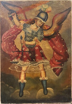Peinture à l'huile péruvienne de l'école de Cuzco du XVIIIe siècle représentant un archange n° 4