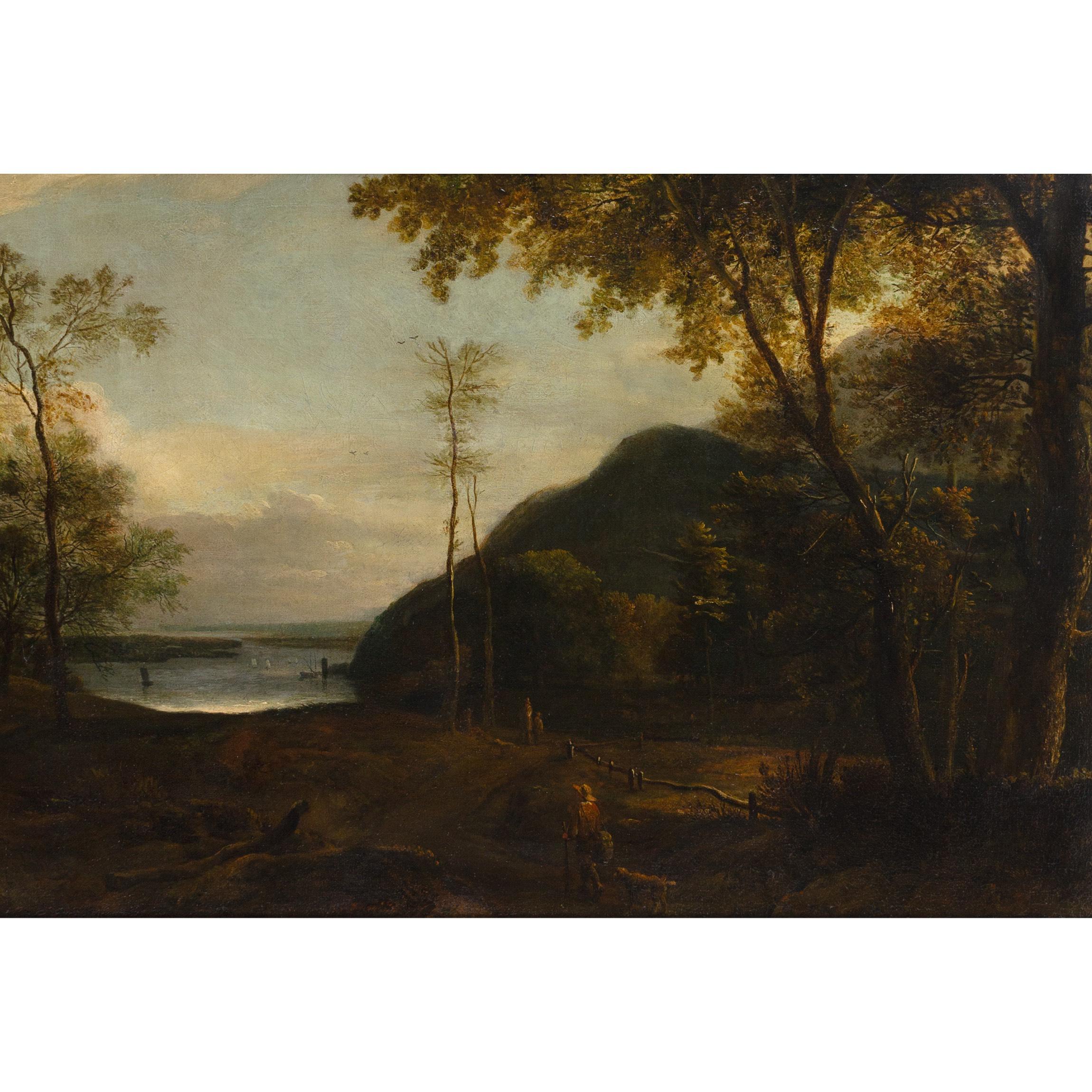 18th Century Dutch Landscape Painting, Landscape With River, Wayfarer & Dog For Sale 2