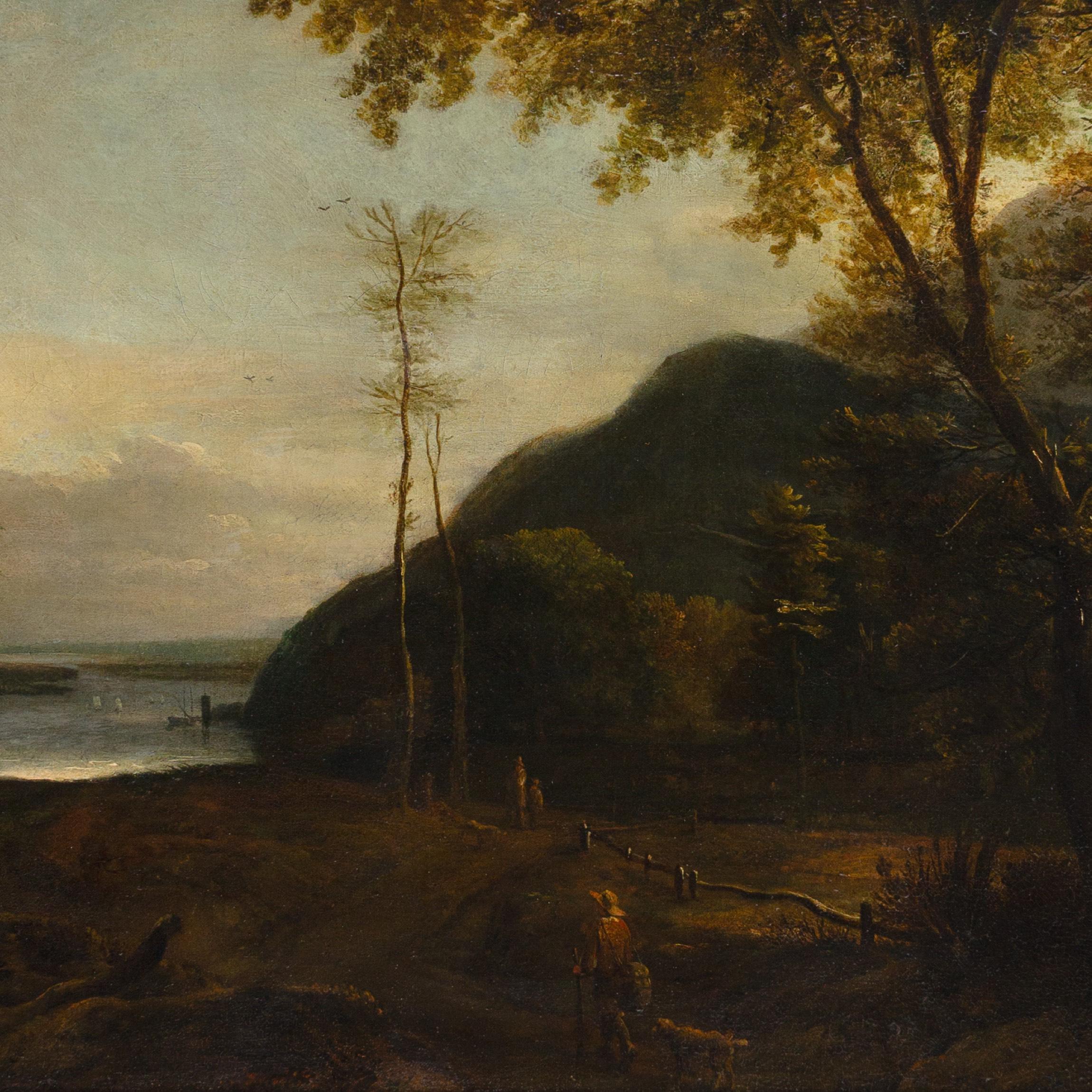 18th Century Dutch Landscape Painting, Landscape With River, Wayfarer & Dog For Sale 3