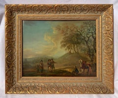 18th century Dutch landscape painting - Travelers - Oil on copper frame