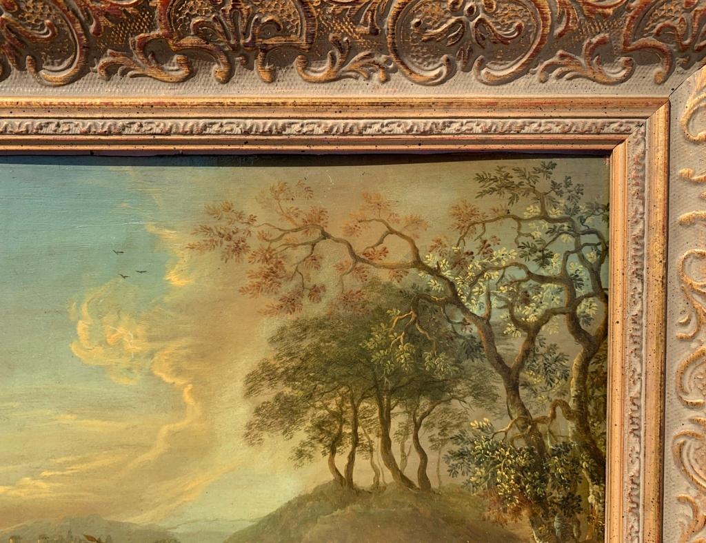 Franz Ferg de Paula (Vienna 1689 - London 1740) follower of - Wooded landscape with travelers in refreshment. 

Oil on copper, in a gilded wooden frame. 

Condition report: Good state of conservation of the copper plate and of the painted surface,