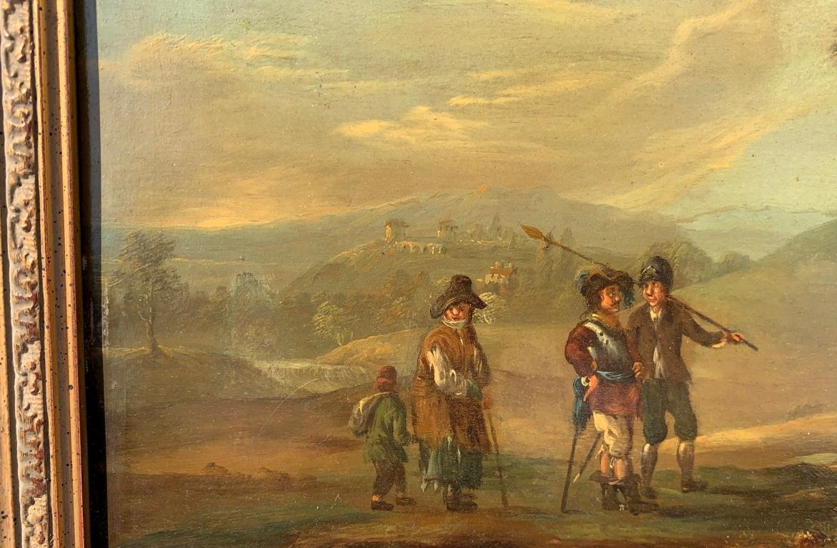18th century Dutch landscape painting - Travelers - Oil on copper frame 1