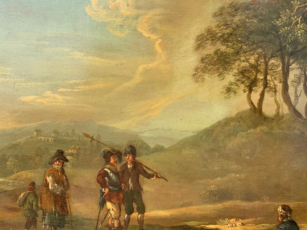 18th century Dutch landscape painting - Travelers - Oil on copper frame 2