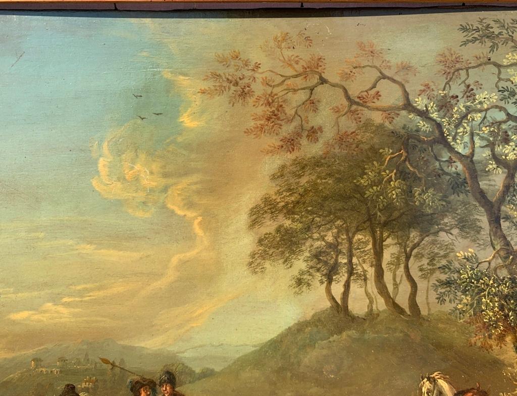 18th century Dutch landscape painting - Travelers - Oil on copper frame 3