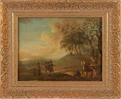 18th century Dutch landscape painting - Travelers - Oil on copper frame