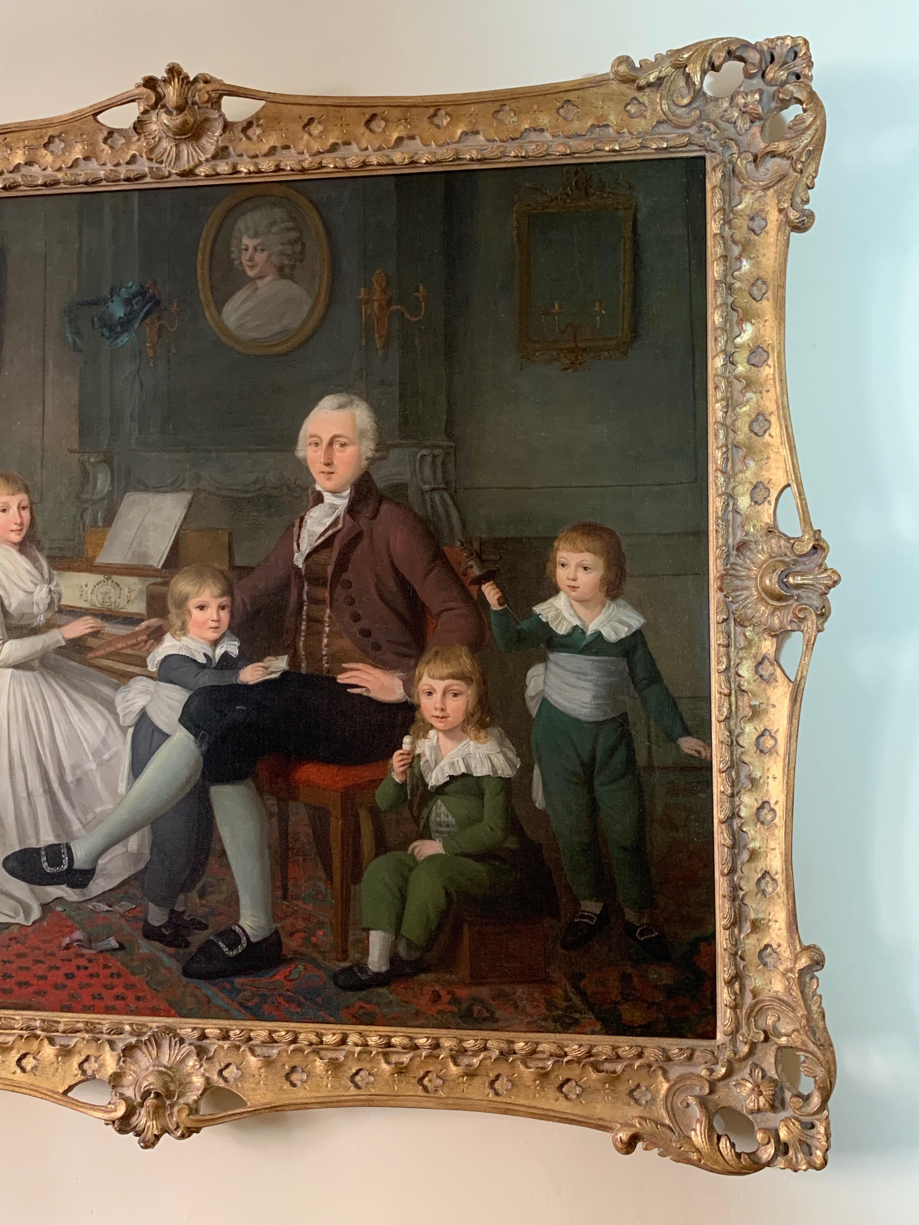 18th Century English Oil Painting of a Family and Children ' The Music Room