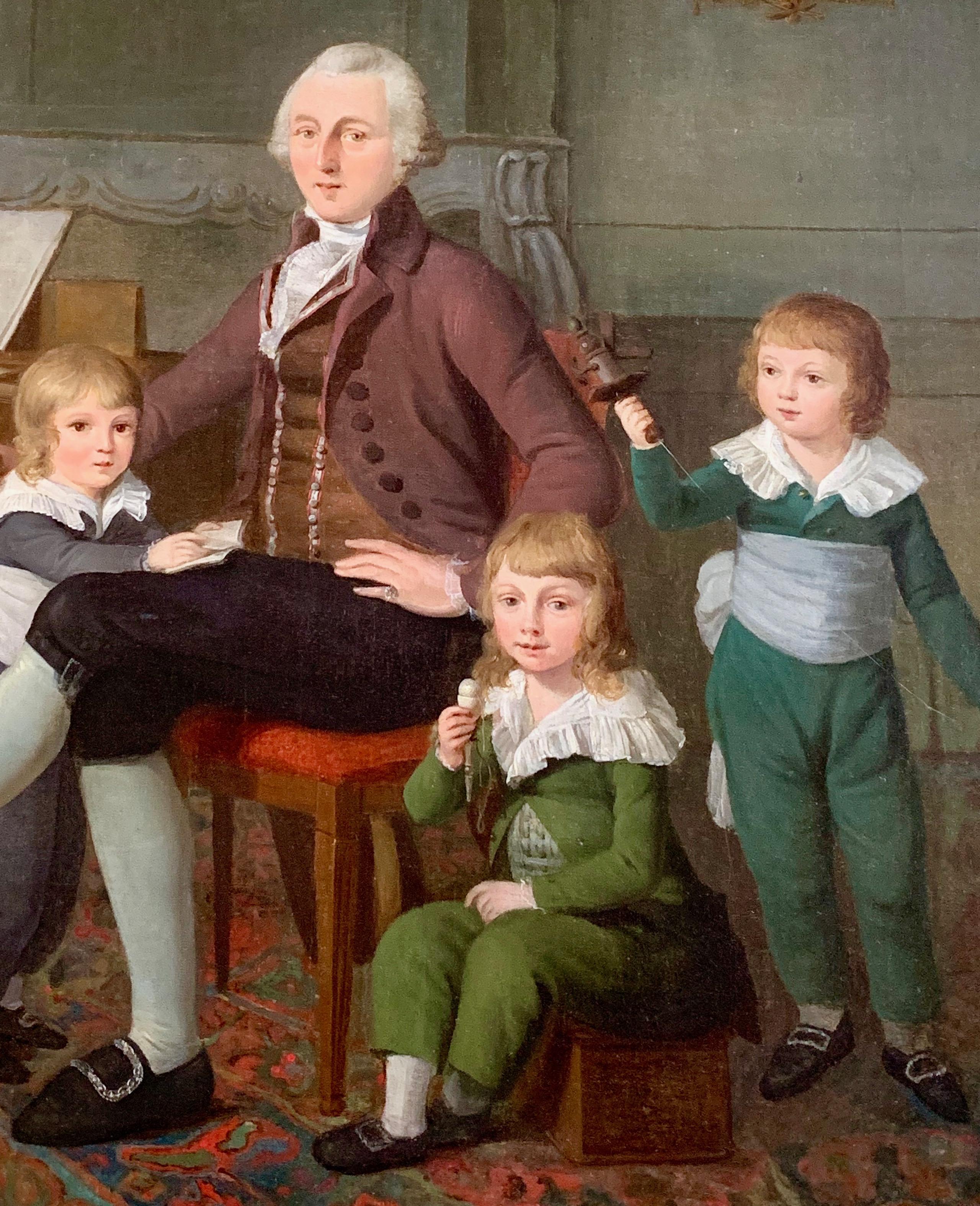 Period Portraits are thrilled to offer this this fine, rare and  highly detailed group portrait ‘The Music Room’ which depicts a handsome, yet beguilingly staged, domestic interior of a prosperous family around the year 1785.

This painting is