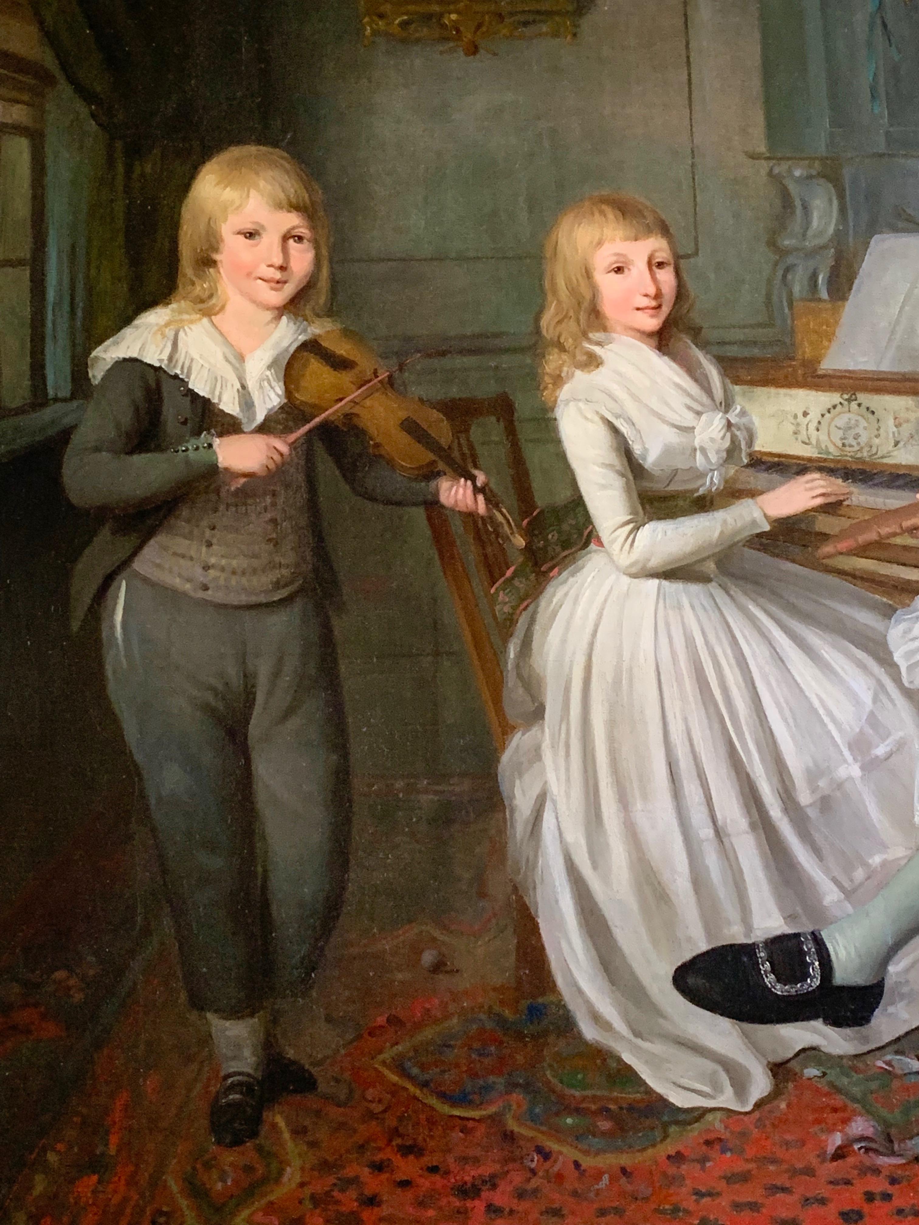 18th Century English Oil Painting of a Family and Children ' The Music Room