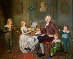 Antique 18th Century English Oil Painting of a Family and Children ' The Music Room"