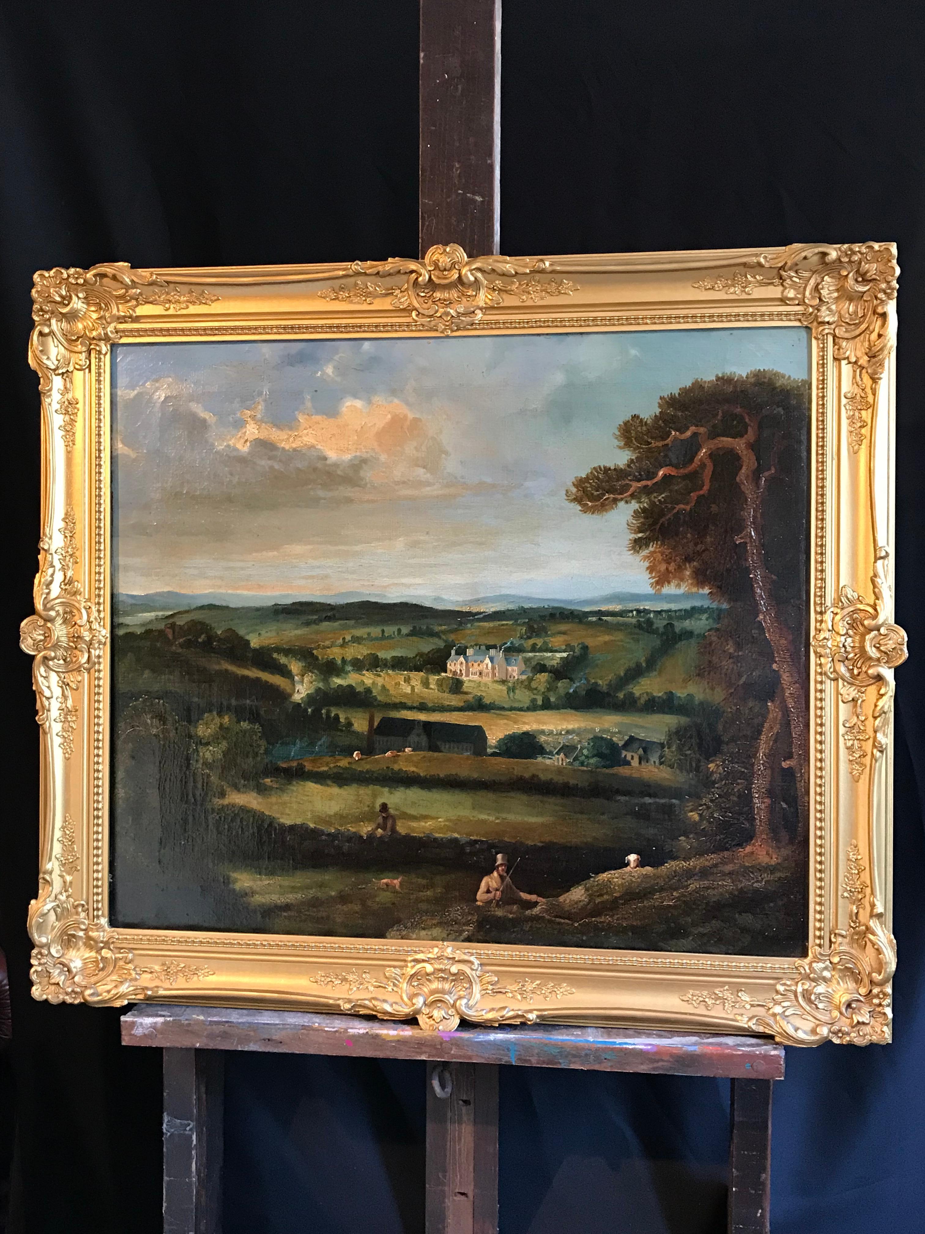 18th Century English Sporting Oil Painting Country House Landscape 4