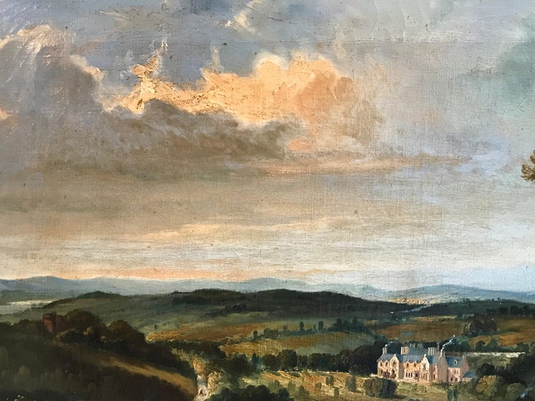 Unknown - 18th Century English Sporting Oil Painting Country House Landscape, Painting at 1stdibs