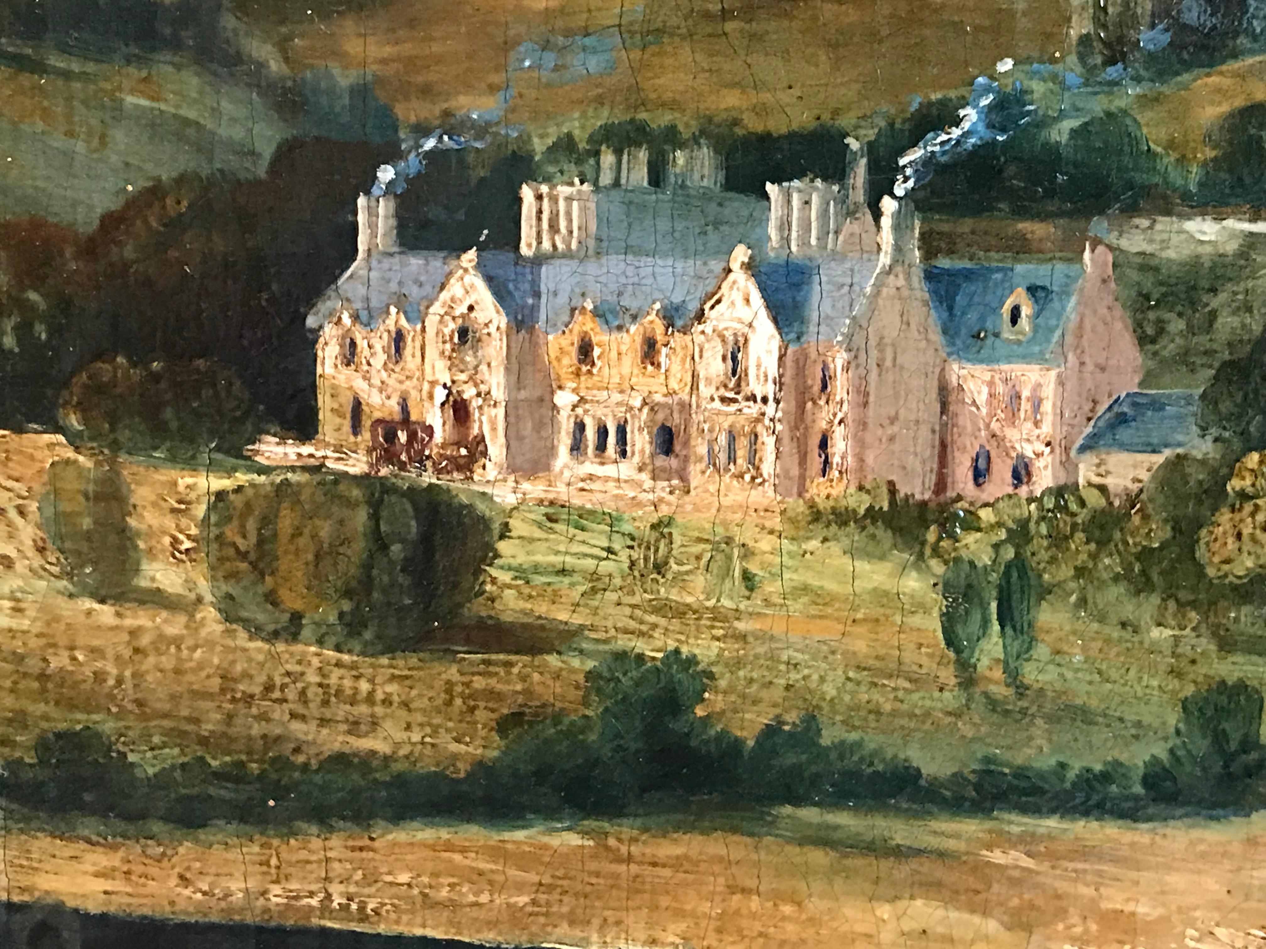 18th Century English Sporting Oil Painting Country House Landscape 1