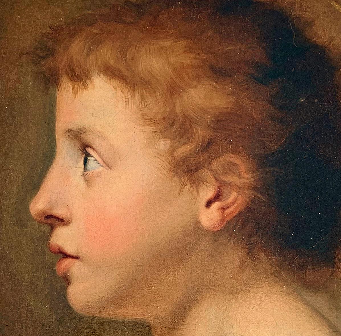 Ritratto europeo del XVIII secolo di Saint Johns da bambino. - Figurative Painting Marrone di Unknown