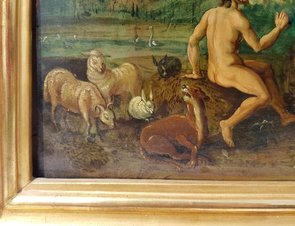 18th century Flemish figurative painting - Adam Eve, Oil on panel figure Italian - Brown Figurative Painting by Unknown