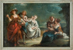 18th century French figure painting - Gallant scene - Oil on canvas Watteau
