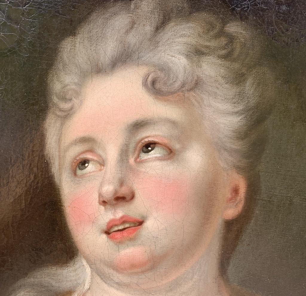 18th century French figure painting - Portrait lady - Oil on canvas Rococò For Sale 1